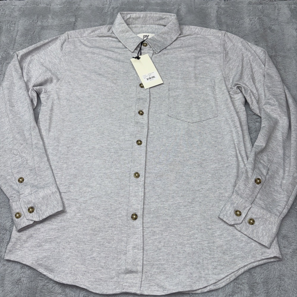 PX Clothing Mens Grey Long Sleeve Button Down Oxford Shirt Med 5PW761M NWT